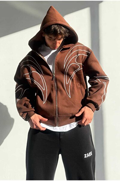 zaee Hanorac Premium cu glugă și fermoar, brodat, Shadow supradimensionat