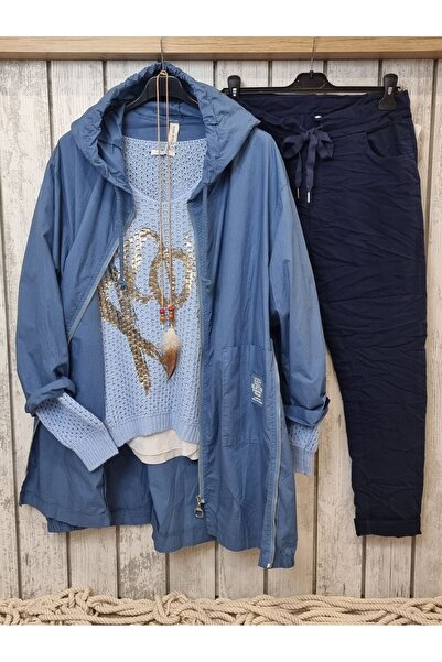 pudubutik Cotton Italian Trench Coat Blue