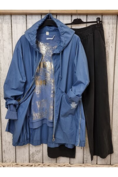 pudubutik Cotton Italian Trench Coat Blue