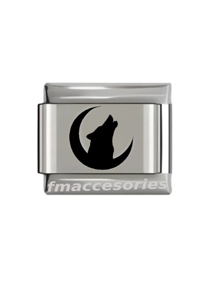 fmaccessoriess سوار من الفولاذ الإيطالي بلون فضي مع نقش ليزر على شكل ذئب، لا يفقد لونه ولا يسود