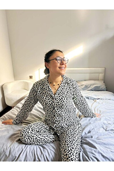 Marka Leopelle Suede Fabric Front Buttoned Pajama Set