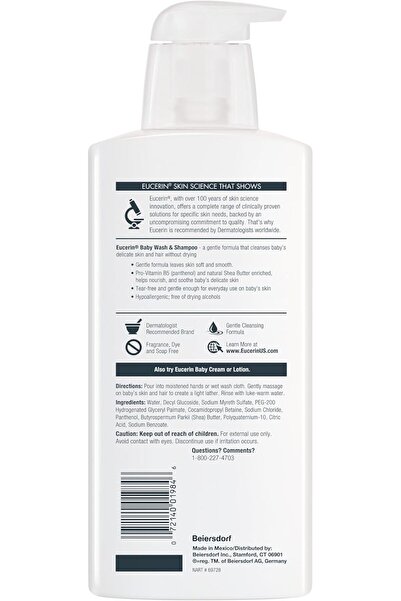 NONAMEE Eucerin Baby 2-in-1 Wash & Shampoo, Unscented, 400 ml (Pack of 3)