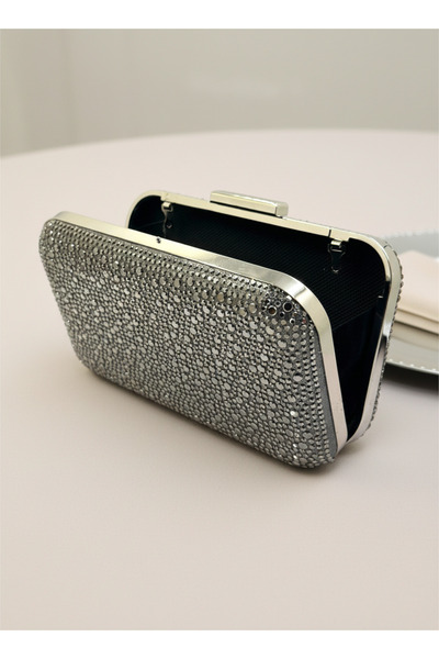 Biçanta Platinum Color Crystal Stone Women's Evening Dress Bag Wedding Engagement Graduation