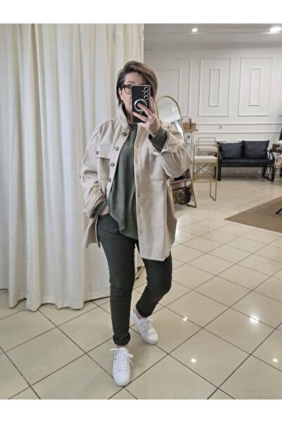 pudubutik Beige Stamp Shirt Jacket