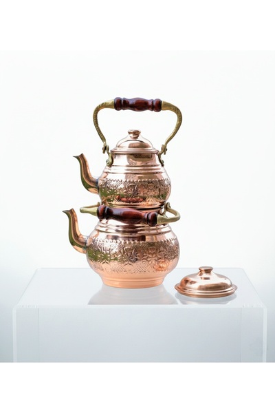 Zinnun طقم إبريق شاي نحاسي بمقبض علوي، سعة 2.8 لتر حجم متوسط