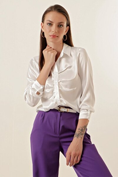 COjans    20112 Gathered Satin Shirt - White