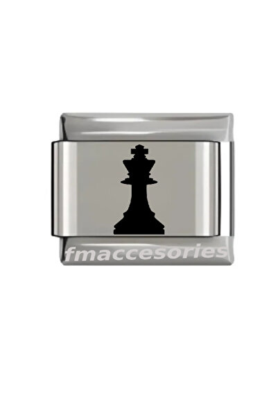 fmaccessoriess سوار من الفولاذ الإيطالي بلون فضي مع نقش ليزر على شكل قطع شطرنج، لا يتلاشى لونه ولا يتأكسد