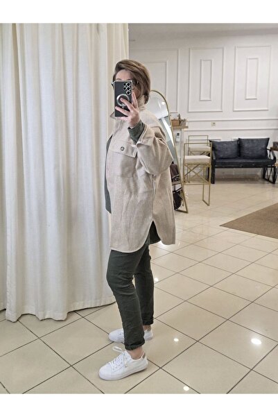 pudubutik Beige Stamp Shirt Jacket