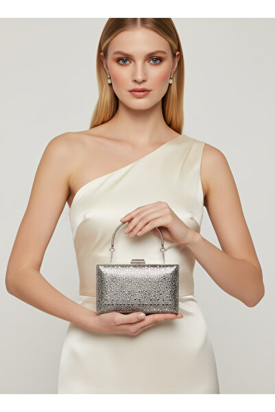 Biçanta Platinum Crystal Stone Chain Handle Women's Evening Dress Bag Wedding Engagement Graduation