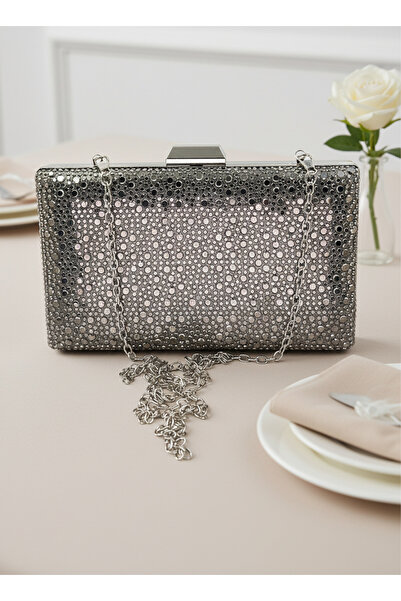 Biçanta Platinum Crystal Stone Chain Handle Women's Evening Dress Bag Wedding Engagement Graduation