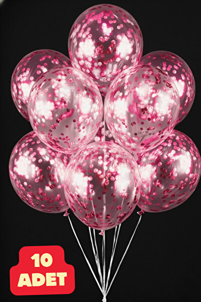 Baloncu Dede Pembe 10 Adet Konfetili Şeffaf Balon Doğum Günü Balonu Parçacıklı Balon Parlak Parçalı Balon