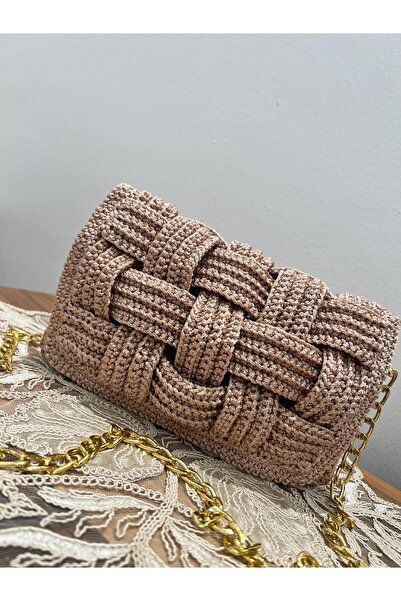 Elnora El ve omuz Örgüsü Parlak Hasır Desenli (veya Örme) Clutch Çanta
