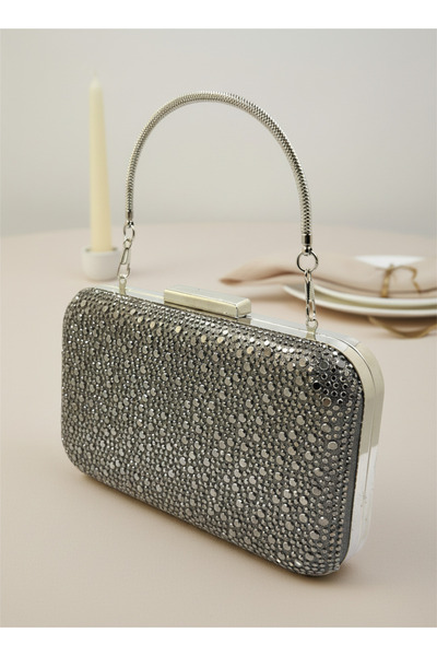 Biçanta Platinum Color Crystal Stone Women's Evening Dress Bag Wedding Engagement Graduation