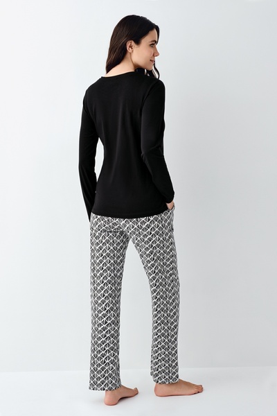 Pierre Cardin Women's Black Round Half Placket Buttoned Collar Modal-Cotton 2-Piece Pajama Set Vr.11.P90.C69.Y01