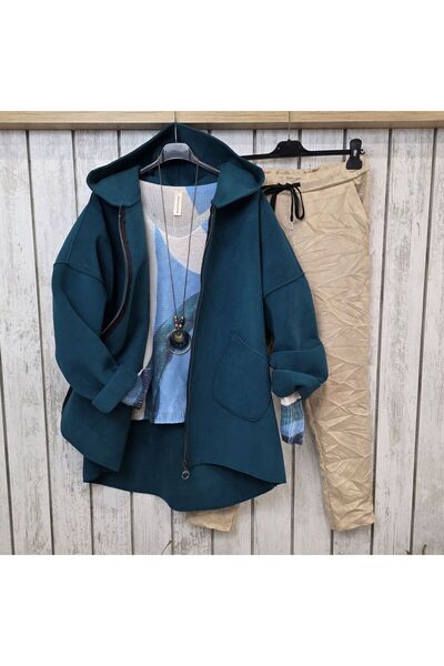 pudubutik Italian Suede Coat Petrol Blue
