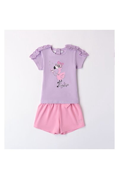 Sarabanda Set tricou și pantaloni scurți pentru fete cu imprimeu flamingo, mu...