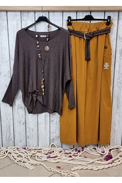 pudubutik Loose Cut Velvet Long Skirt Mustard