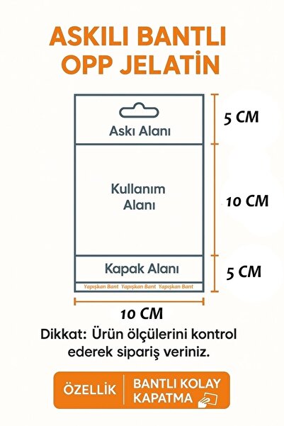 FATİHSAN Şeffaf Yapışkanlı Askılı Poşet 10×20 – OPP Ambalaj Jelatin (100 Adet)