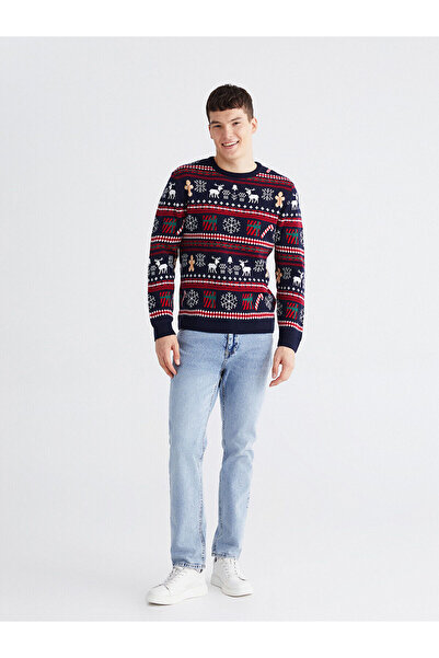 LC Waikiki Crew Neck New Year's Themed Men's Knitwear Sweater