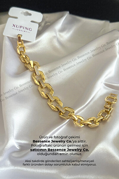 Bessence Jewelry Co Xuping 14K Gold VIP Geo-Link Çelik Bileklik – Premium, 17 CM+ 2 CM AYARLANABİLİR