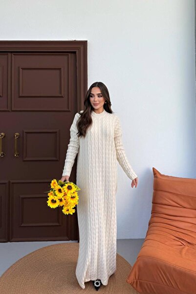 Kirazca Butik Women's Braided Knit Sweater Dress