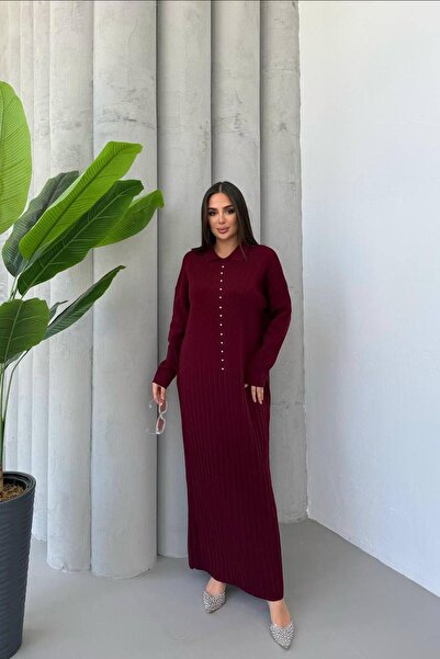 Kirazca Butik Women's Knitted Standard Size Stone Knitwear Sweater Dress