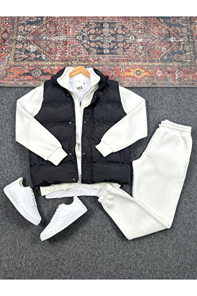 tetramoda Padded Puffer Vest and Three Thread Compact Mock Neck Half Zip Swea...