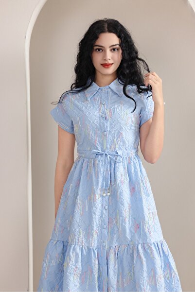 berlanty Embroidered midi dress with wide hem