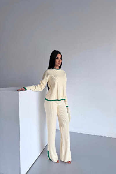 kamacibutik Crew Neck Zipper Detail Knitwear Set Standard Size (S/M/L/Xl) Compatible