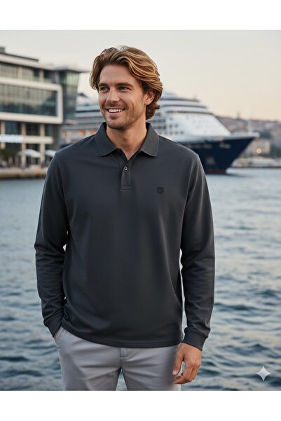 Jack & Jones Polo Neck Long Sleeve Men's Sweat Shirt Anthracite Smoked