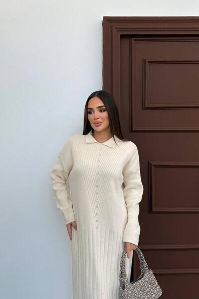 Kirazca Butik Women's Knitted Standard Size Stone Knitwear Sweater Dress