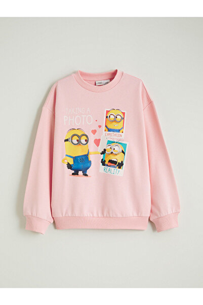 LC Waikiki Alita City Lcw Kids Pink Minions Printed Girls' Thick Sweatshirt w...