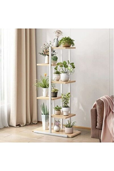 KESNUP 6-tier flower and plant stand with metal frame, laminated board tops, size 113 x 60 x 20 cm, White