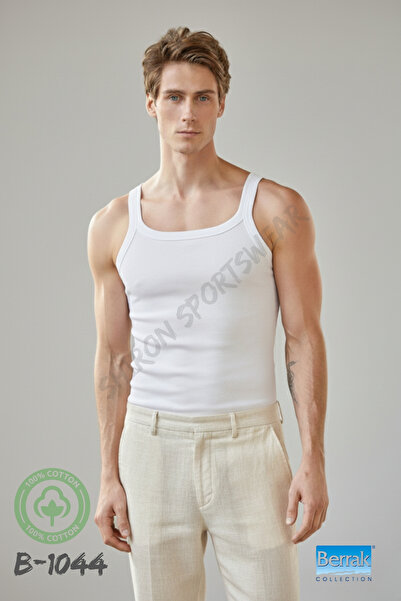 Shiron Sportswear&Company Men's 100% Cotton White Thin Strap F Corded Fabric K Ribbed Knit Undershirt Berrak 1044