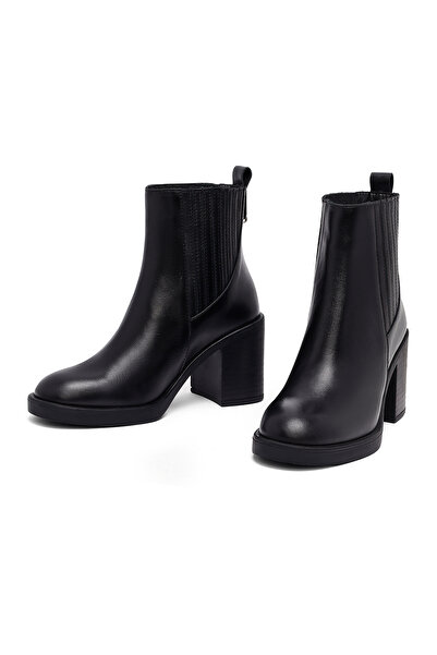 Derimod Women's Black Thick Heeled Leather Chelsea Boots 25Wfd132518