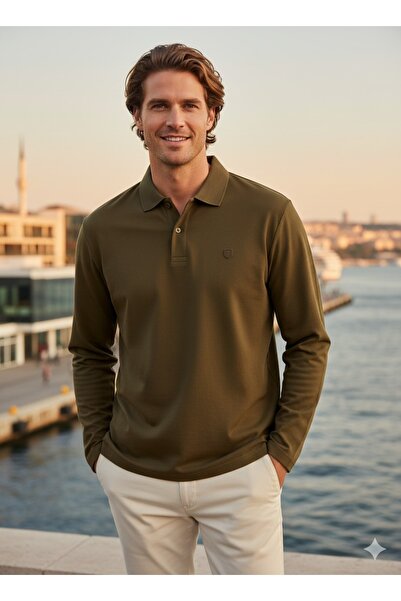 Jack & Jones Polo Neck Long Sleeve Men's Sweat Shirt Khaki