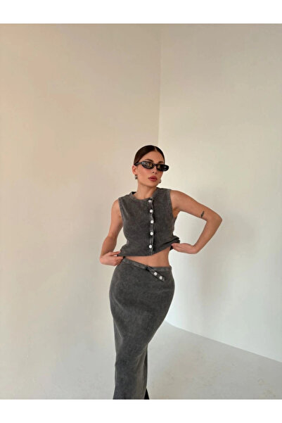 GENCULUS Long Skirt Buttoned Front Badi Double Suit Anthracite