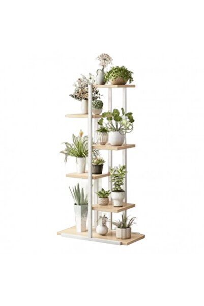 KESNUP 6-tier flower and plant stand with metal frame, laminated board tops, size 113 x 60 x 20 cm, White