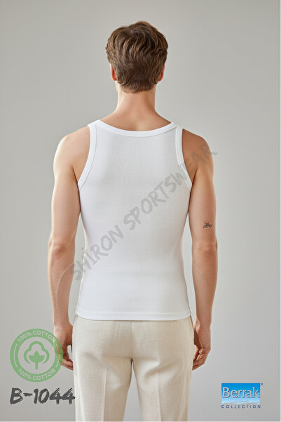 Shiron Sportswear&Company Men's 100% Cotton White Thin Strap F Corded Fabric K Ribbed Knit Undershirt Berrak 1044