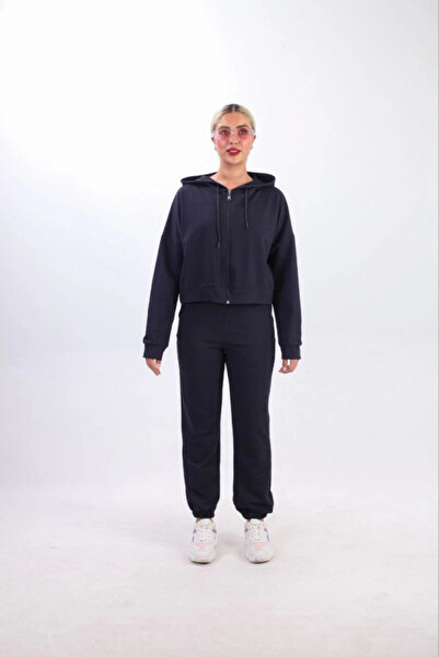 GENCULUS Two-Thread Hooded Zippered Cropped Oversized Cardigan Set, Light Blue