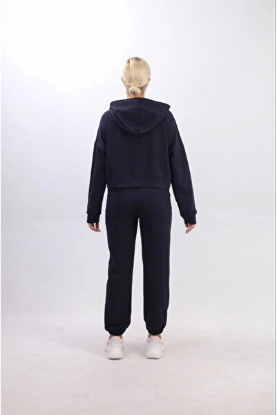 GENCULUS Two-Thread Hooded Zippered Cropped Oversized Cardigan Set, Light Blue