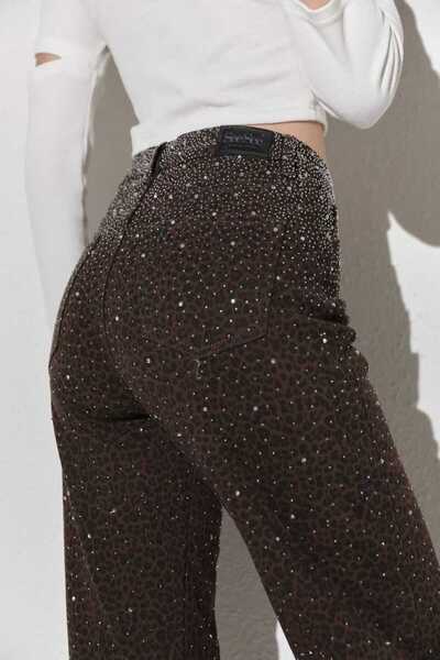fara marca Jeans with brown rhinestones – viral glam & elegant model