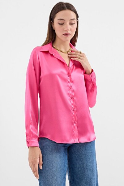 COjans 3964 Lightly Flowing Satin Shirt - Fuchsia