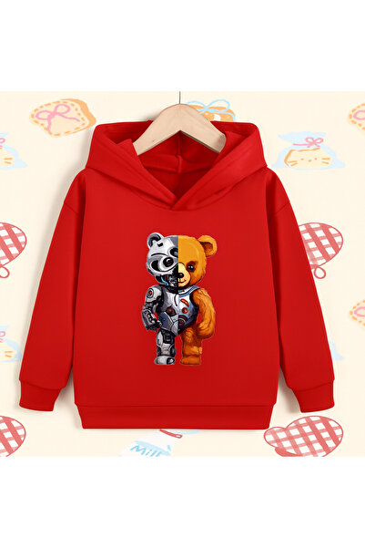 CLASSY.MODA Unisex 3 Thread Ş Fleece-Lined K Hooded Kangaroo Pocket Semi-Robot Teddy Bear B Printed Hoodie