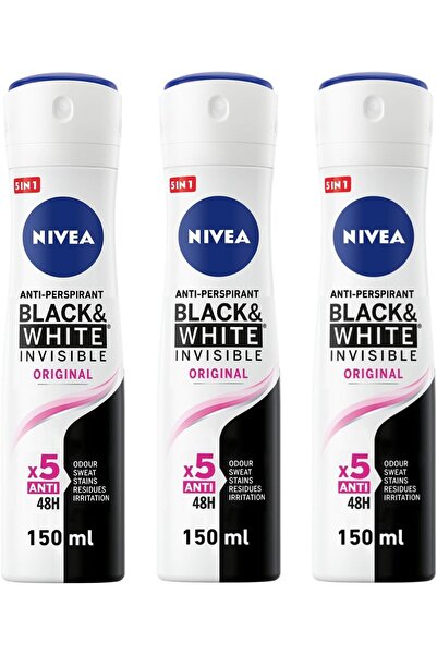 UUYP Women Antiperspirant Spray, Black & White, Original Invisible Protection, 3 × 150 ml