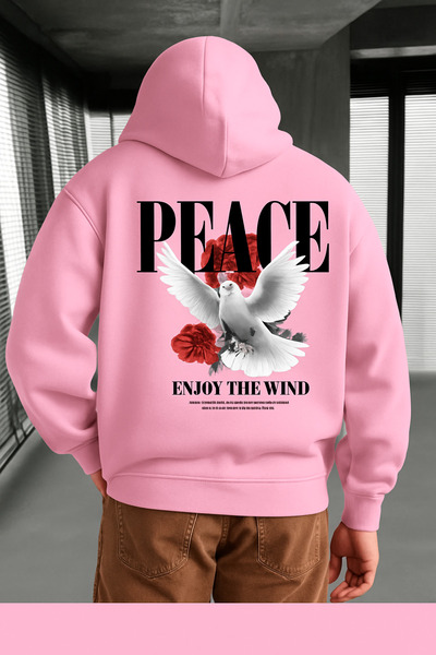 CLASSY.MODA Unisex Hooded Peace Hoodie with Kangaroo Pocket, Dove and Rose Printed