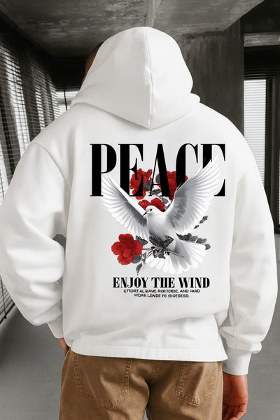 CLASSY.MODA Unisex Hooded Peace Hoodie with Kangaroo Pocket, Dove and Rose Printed