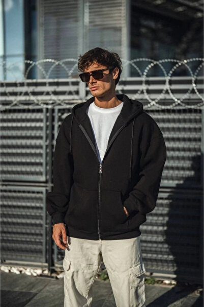 GENCULUS Oversize Full Zip Long Sleeve Cardigan Black