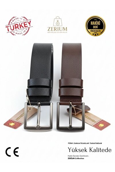 ZERİUM Dual Leather Classic Set – 100% Genuine Leather Luxury 2-Piece Men's Belt Set 120 cm