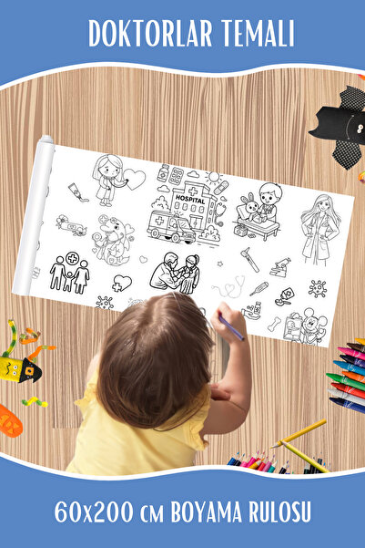 melolisa Doktorlar Temalı 2,5 Metre Dev Boyama - Çocuk Eğitici Aktivite Boyam...